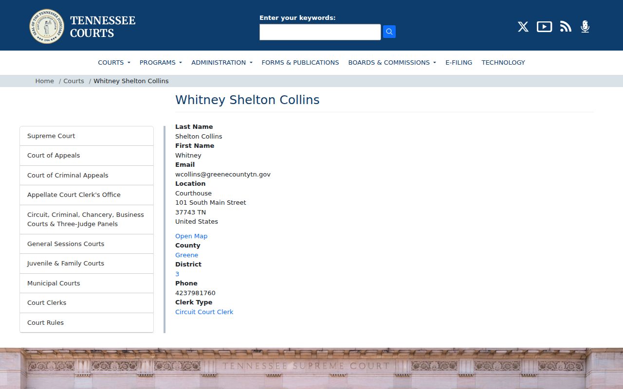 Greene County criminal case clerk profile and courthouse access details