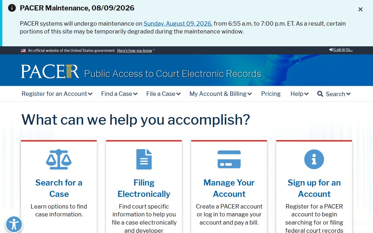 PACER access for federal criminal court cases connected to Greene County