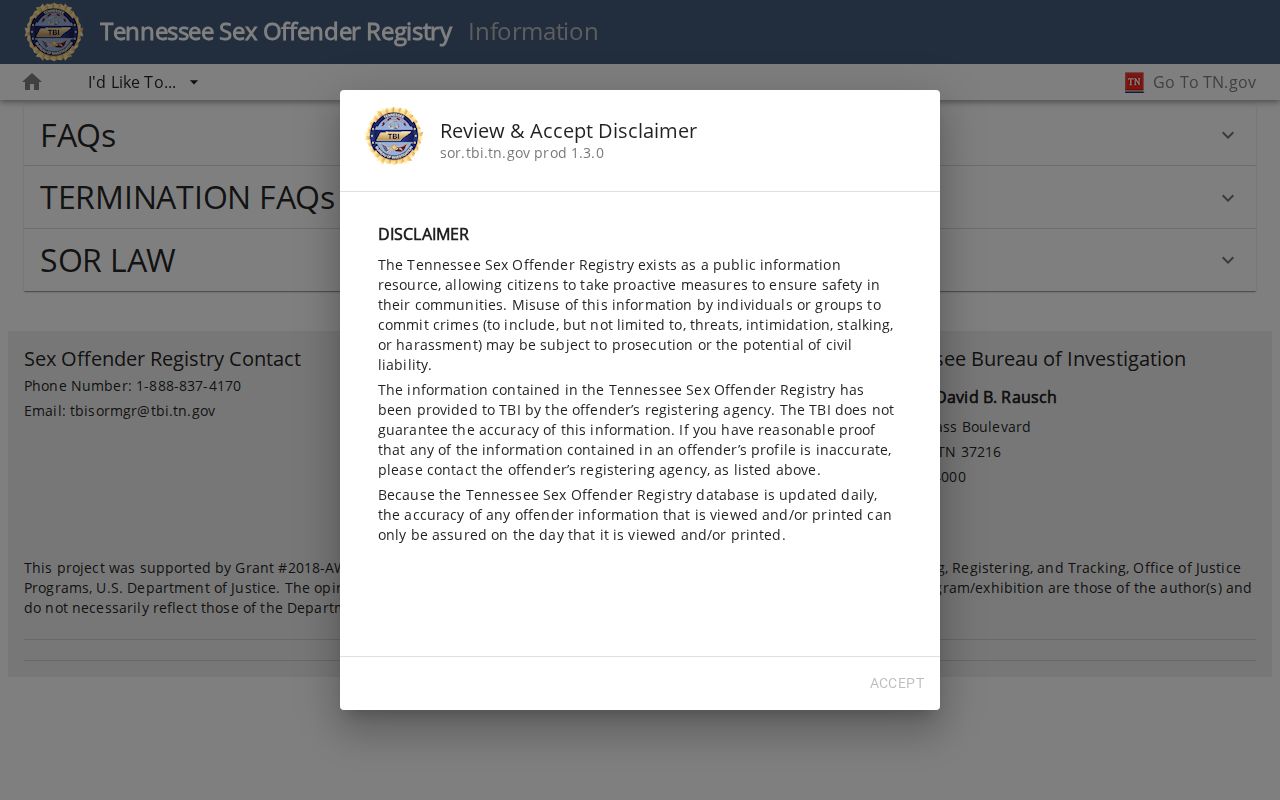 TBI information for Greene County sex offender registry updates