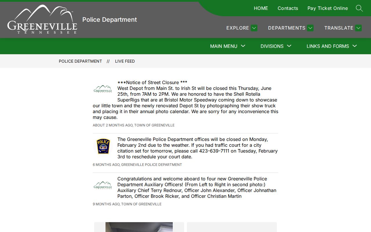 Greeneville criminal record municipal court notices on police live feed