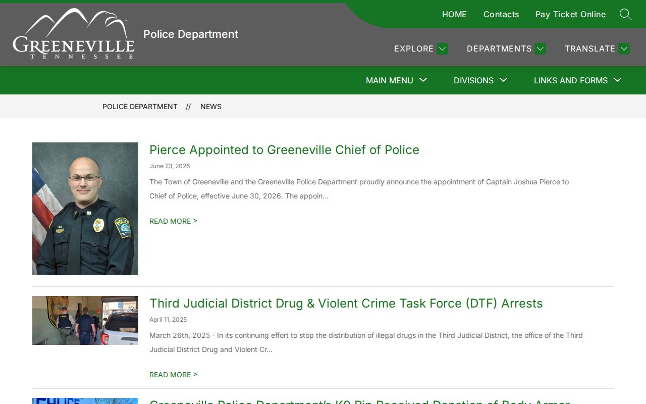 Greeneville criminal records police news and leadership updates