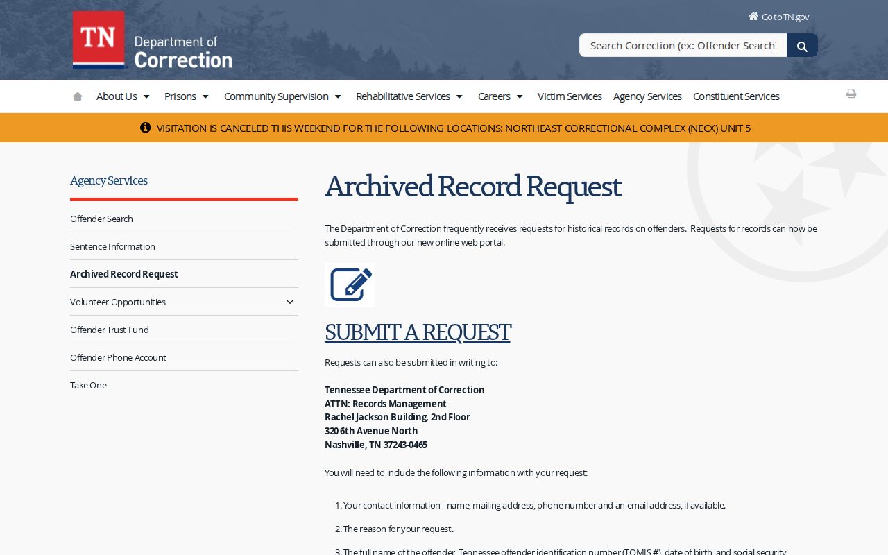 Mosheim criminal records official TDOC archived offender request